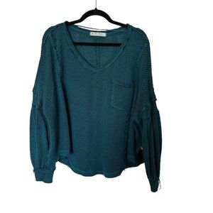 We The Free Women’s Long Sleeve Teal Knit V-Neck Sweater Size S GUC